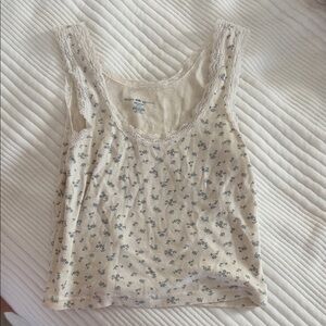 Brandy Melville Cream Floral Tank Top